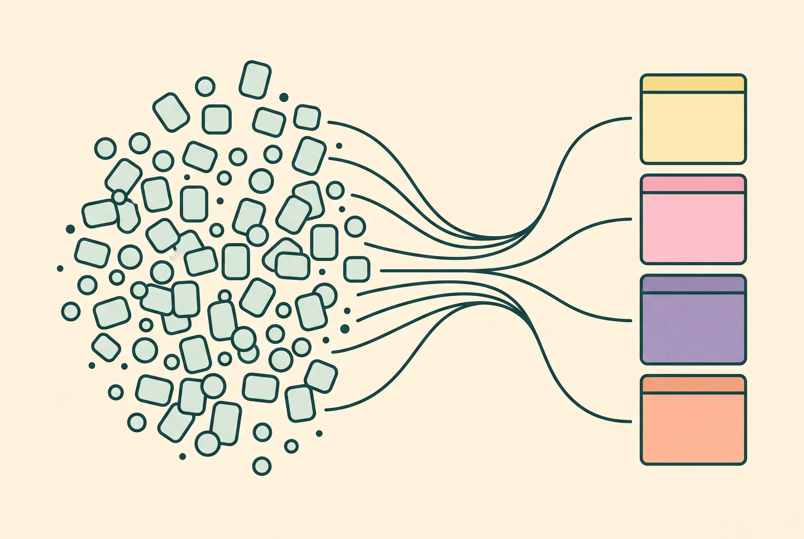 A universe of investor targets funnelling into a stack of booked meetings