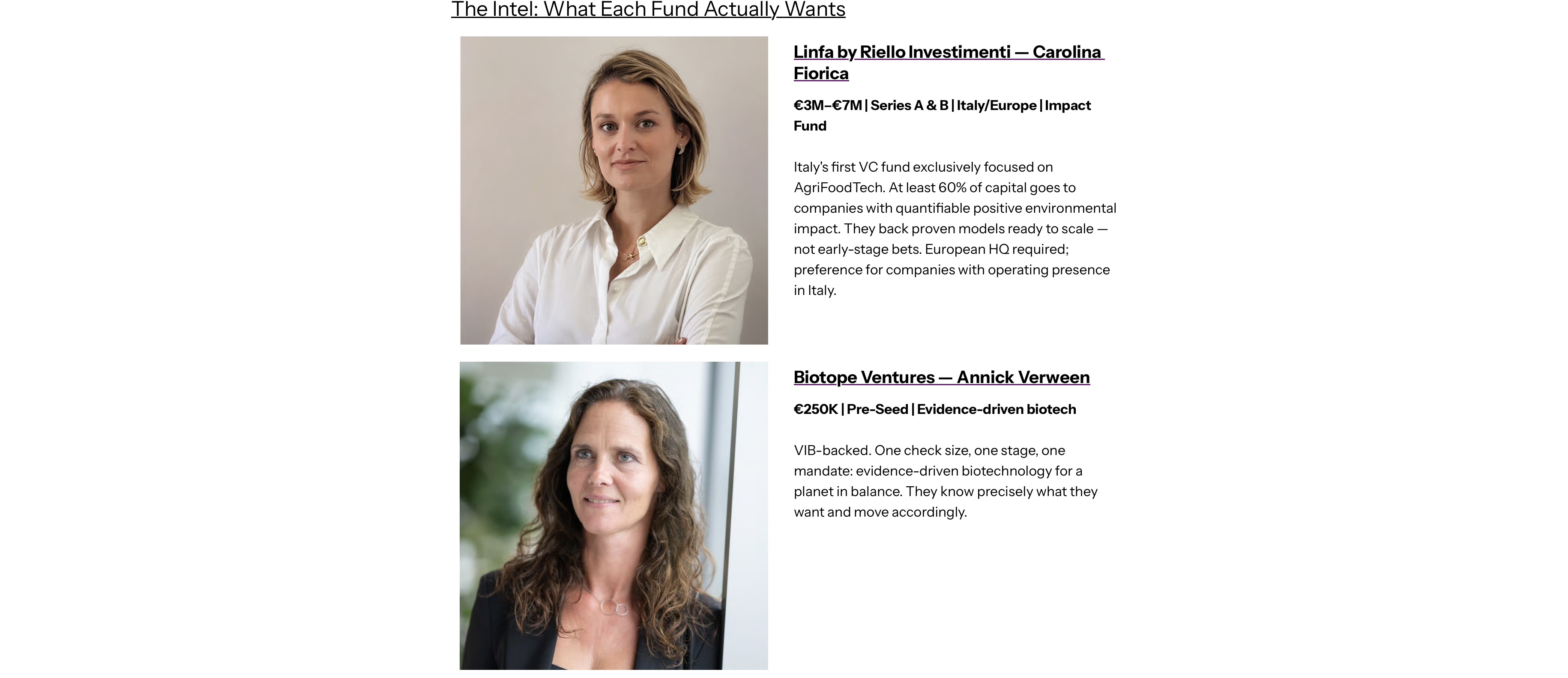 What funds want — investor intel