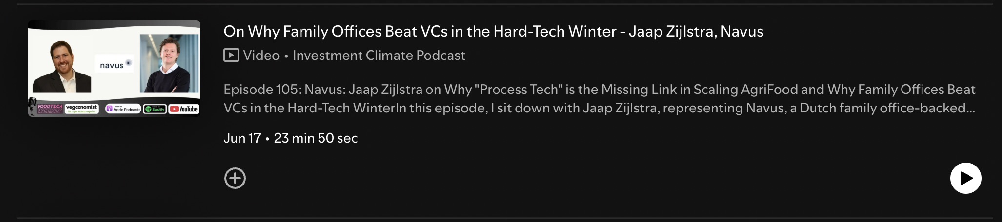 Podcast episode with Navus family office