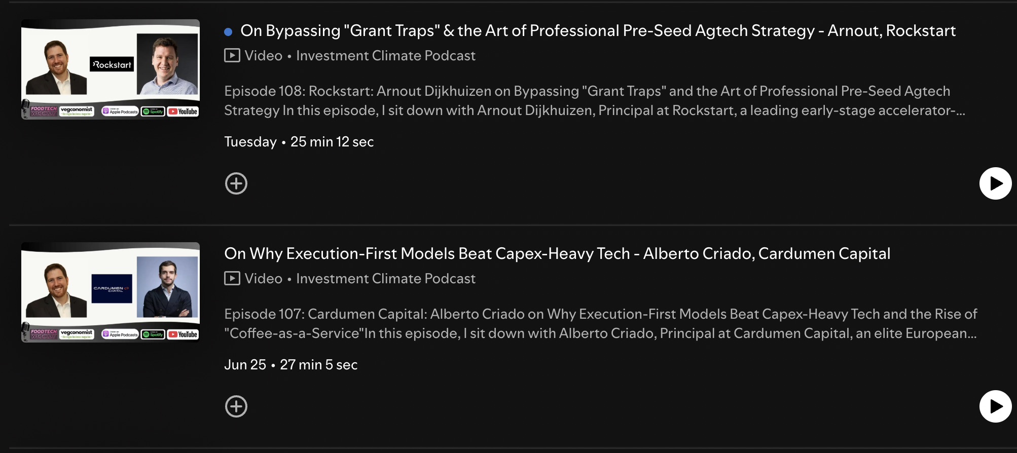 Podcast episodes with Rockstart and Cardumen Capital